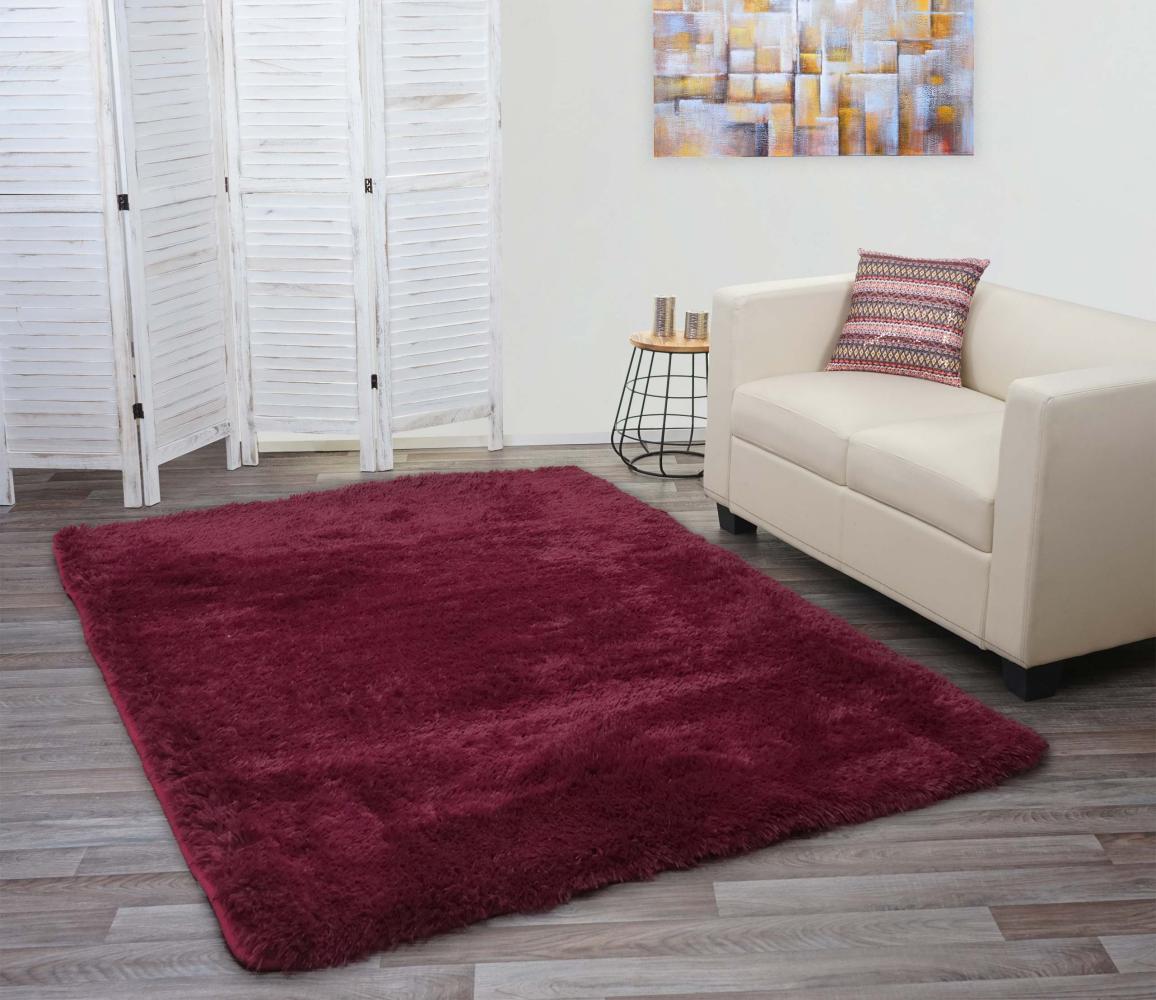 Teppich HWC-F69, Shaggy Läufer Hochflor Langflor, Stoff/Textil flauschig weich 230x160cm ~ weinrot Bild 1