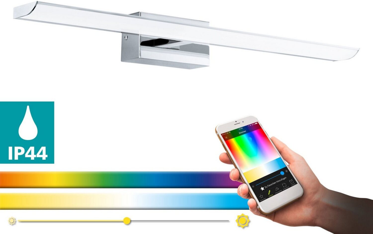 Eglo 98451 LED TABIANO-C chrom weiß L:60,5cm H:7cm T:13cm IP44 mit Connect Funktion inkl. Fernbedienung Bild 1