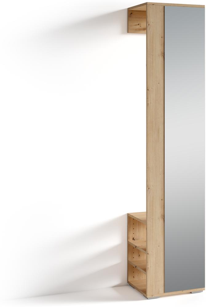 byLIVING Flurgarderobe BEN / Garderobe Artisan Eiche-Optik hellbraun mit Spiegel / Spiegelschrank für den Flur mit Kleiderstange und Ablage / B 40, H 184, T 35 cm Bild 1