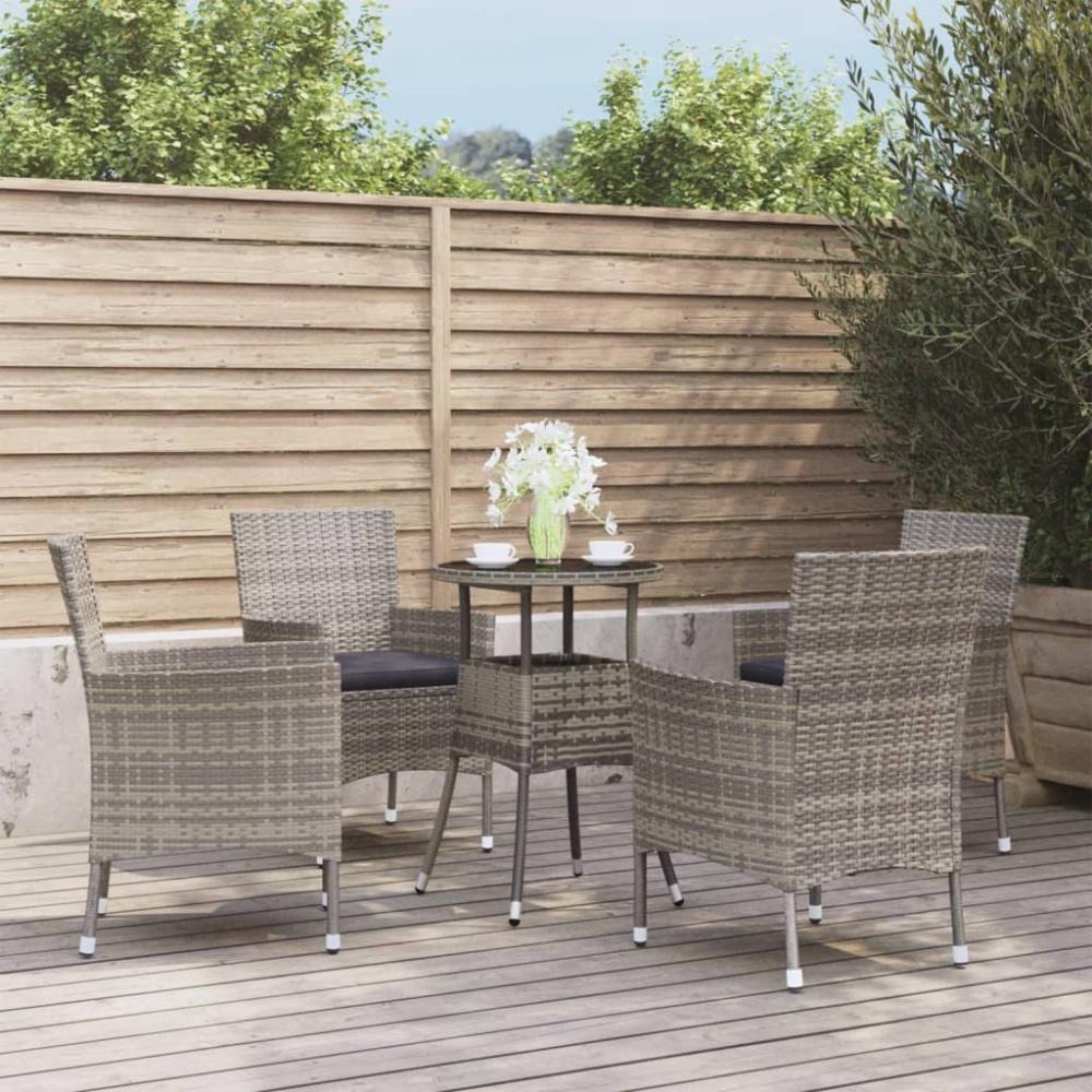 vidaXL 5-tlg. Garten-Bistro-Set mit Kissen Grau Poly Rattan 3187419 Bild 1