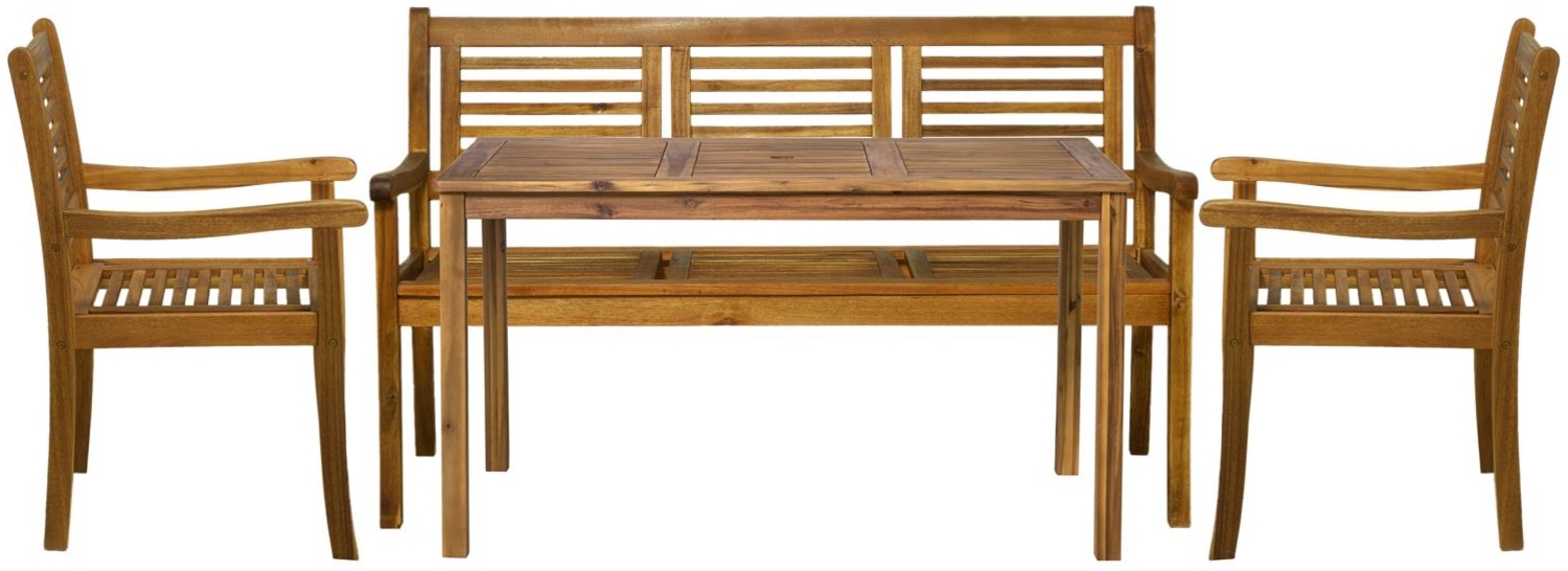 Sitzgruppe Akazienholz 4-teilig mit Tisch zwei Stühlen und Sitzbank Bild 1