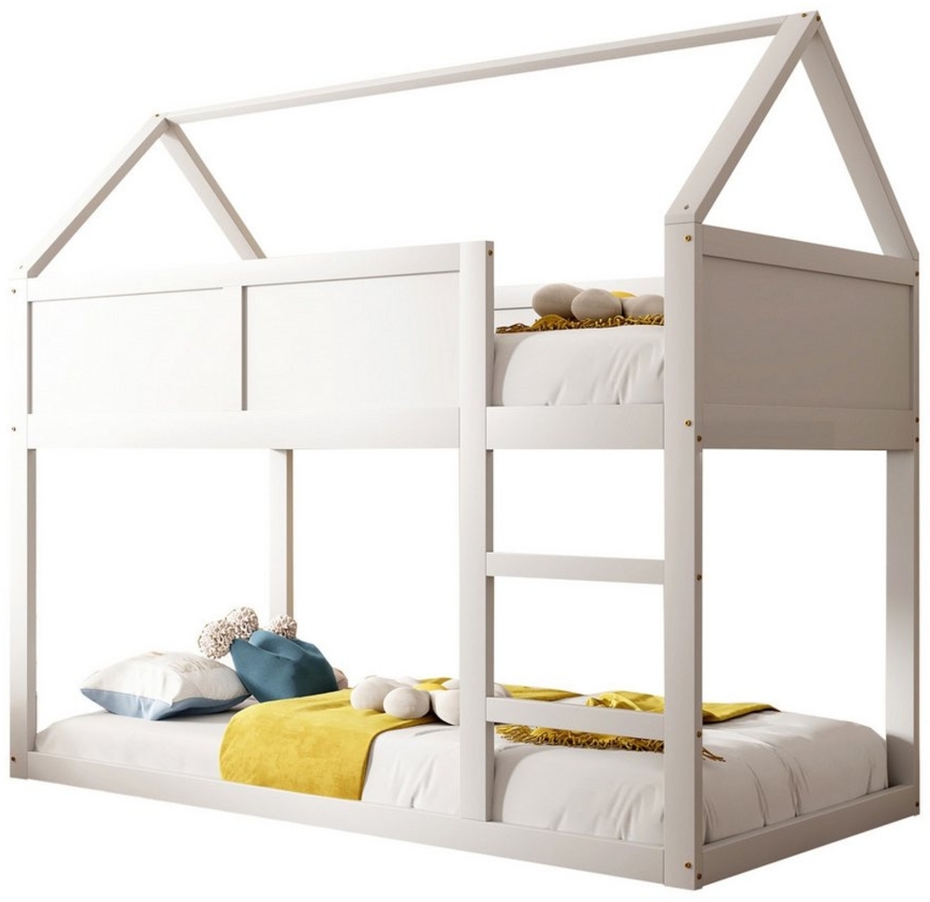 OKWISH Etagenbett Hausbett Kinderbett niedriges Etagen-Einzelbett (Hochbett mit Treppe, 90x200 cm), ohne Matratze Bild 1