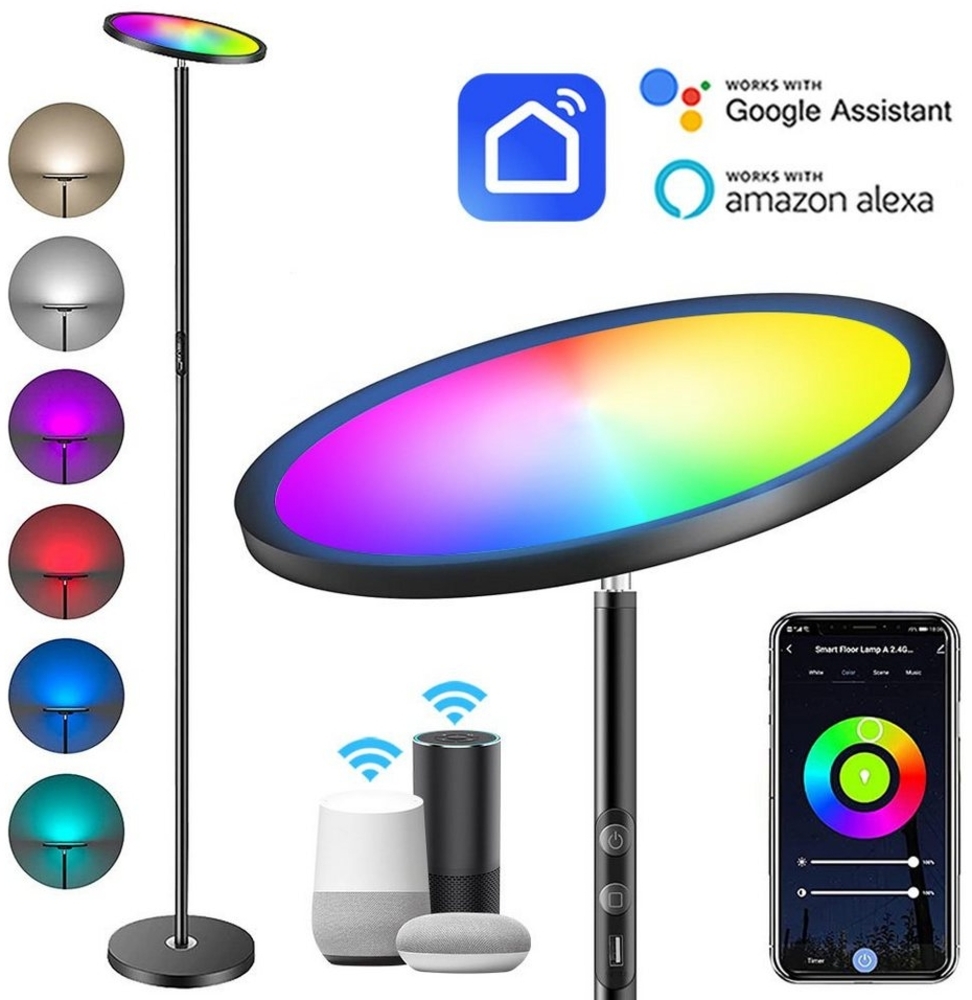 MUPOO LED Stehlampe RGB Wohnzimmer,25W Stehlampe Dimmbar Schlafzimmer,2000 lm Stehleuchte, Kompatibel mit Alexa und Google Assistant, 16 Millionen Farben,Musik Sync,App, Touch- und Sprachsteuerung Bild 1