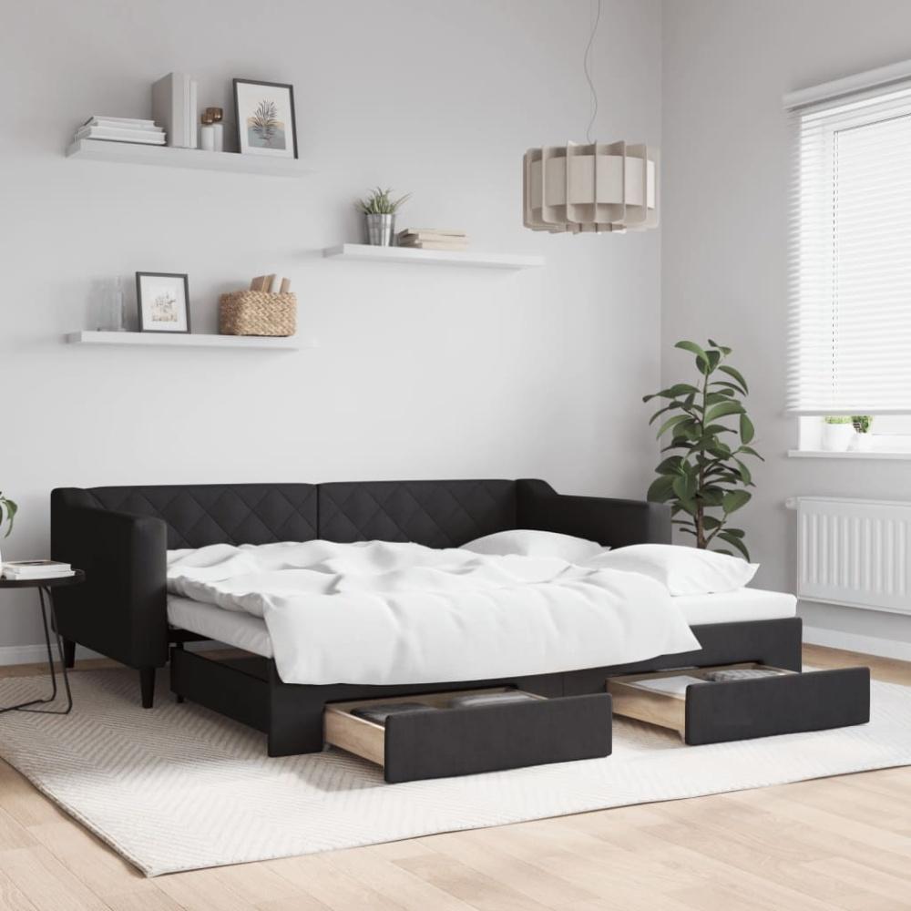 vidaXL Tagesbett Ausziehbar mit Schubladen Schwarz 90x190 cm Stoff 3197474 Bild 1
