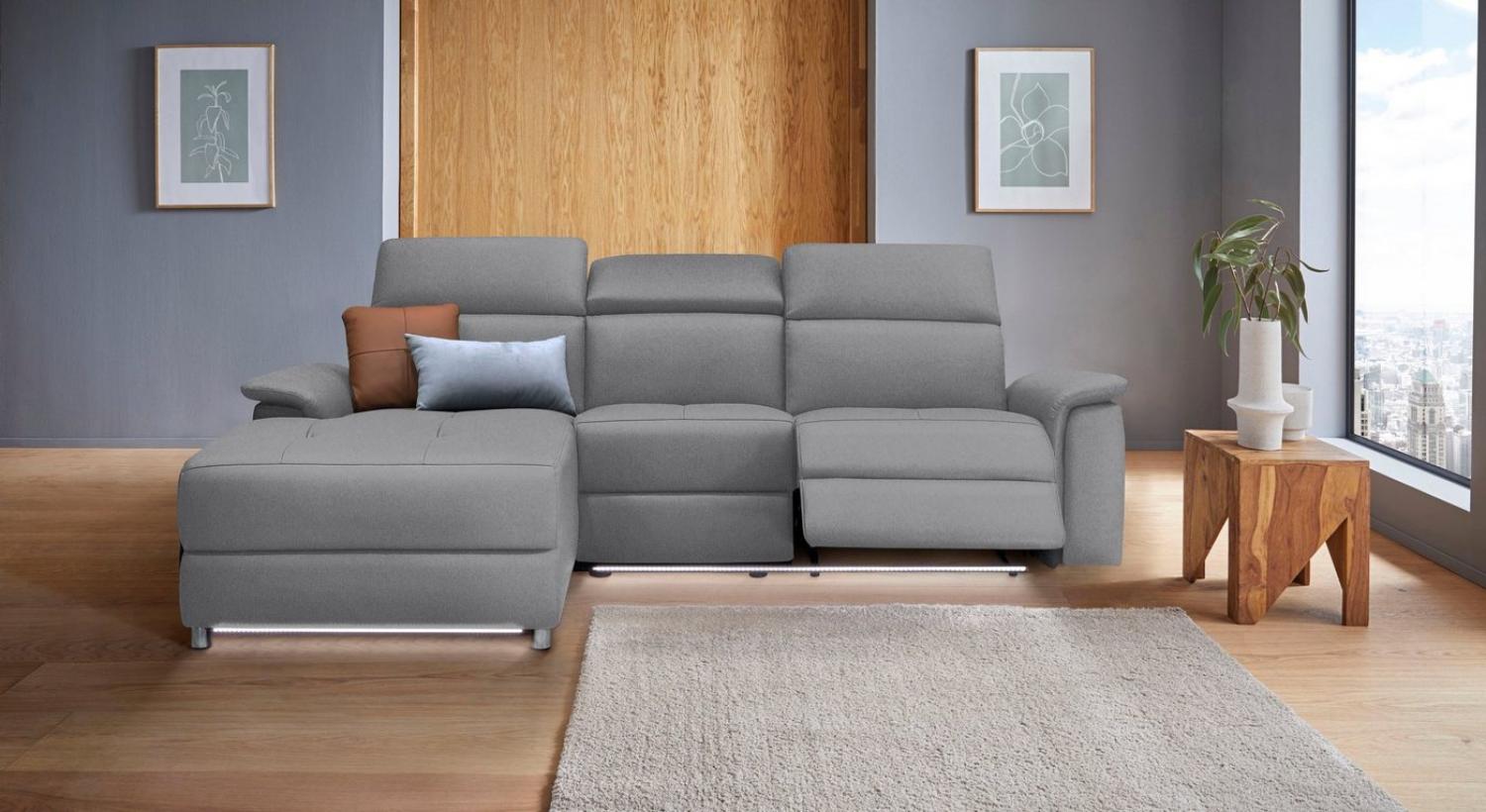 Places of Style Ecksofa Pareli, L-Form, 259cm,m. Recamiere, Echtleder, Kunstleder, Webstoff, man. o. elektr. Relaxfunktion, USB/Kopfteilverstellg u. LED Bild 1