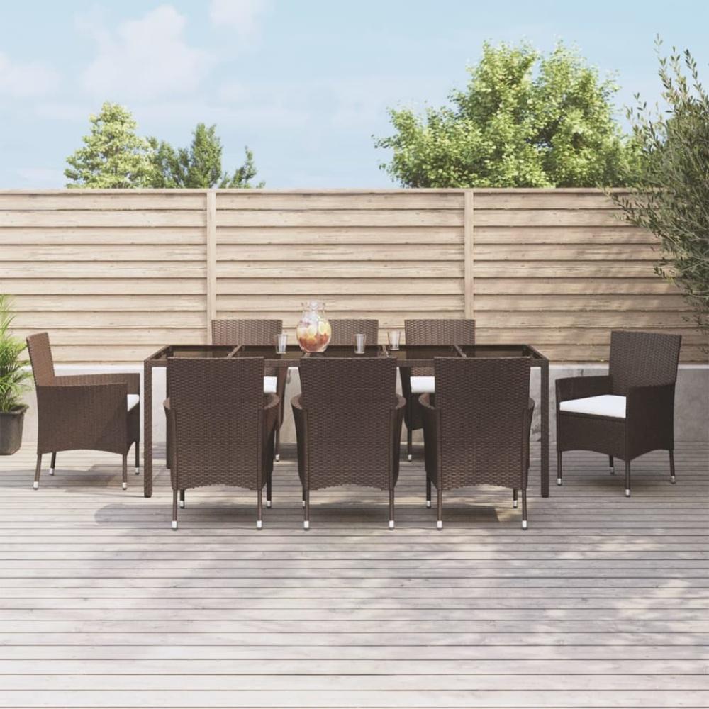 vidaXL 9-tlg. Garten-Essgruppe mit Kissen Braun Poly Rattan 3187314 Bild 1