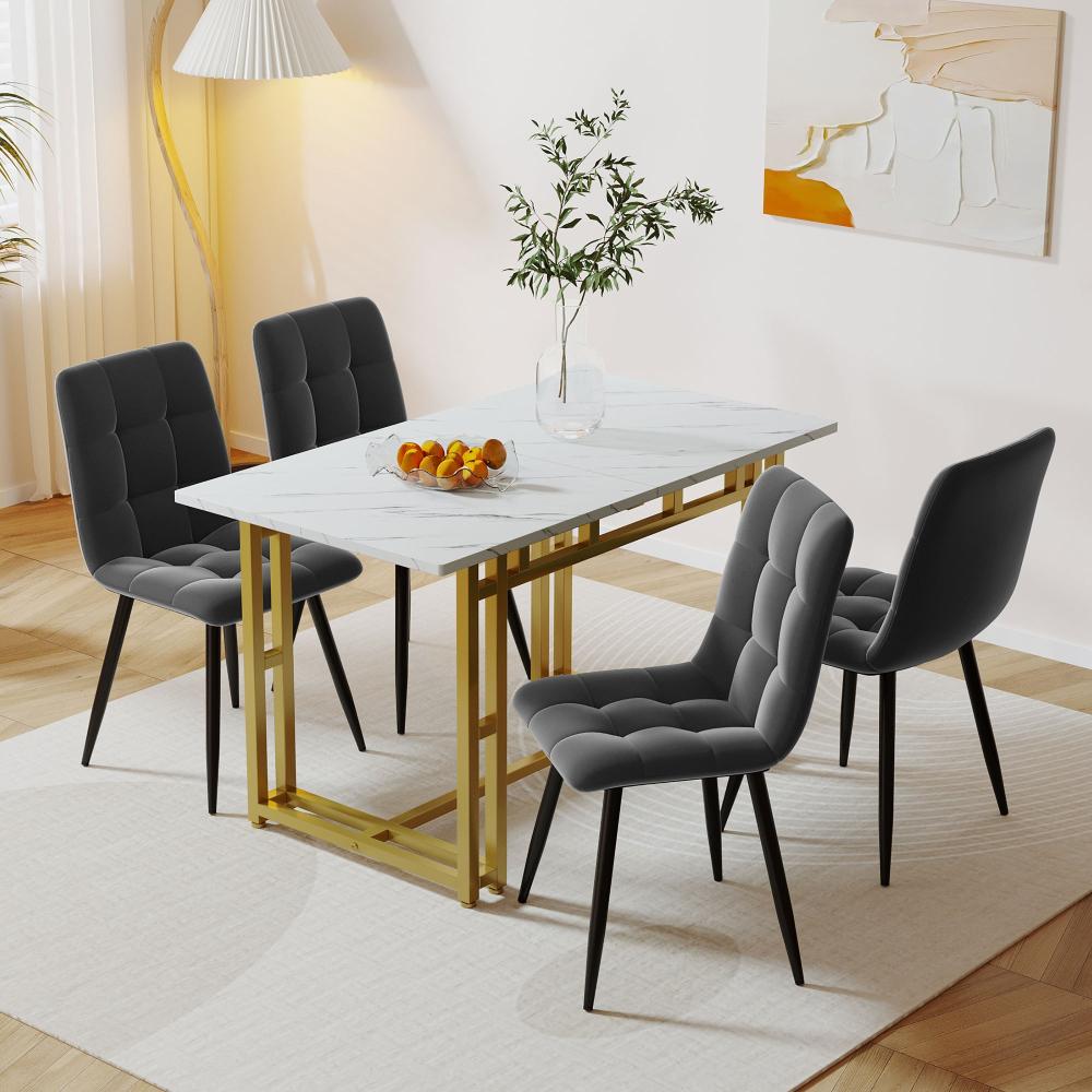 Merax Essgruppe, (5-tlg), Esstisch mit 4 Stühlen Set Esszimmer Sitzgruppe, Metallbeine, grau Bild 1