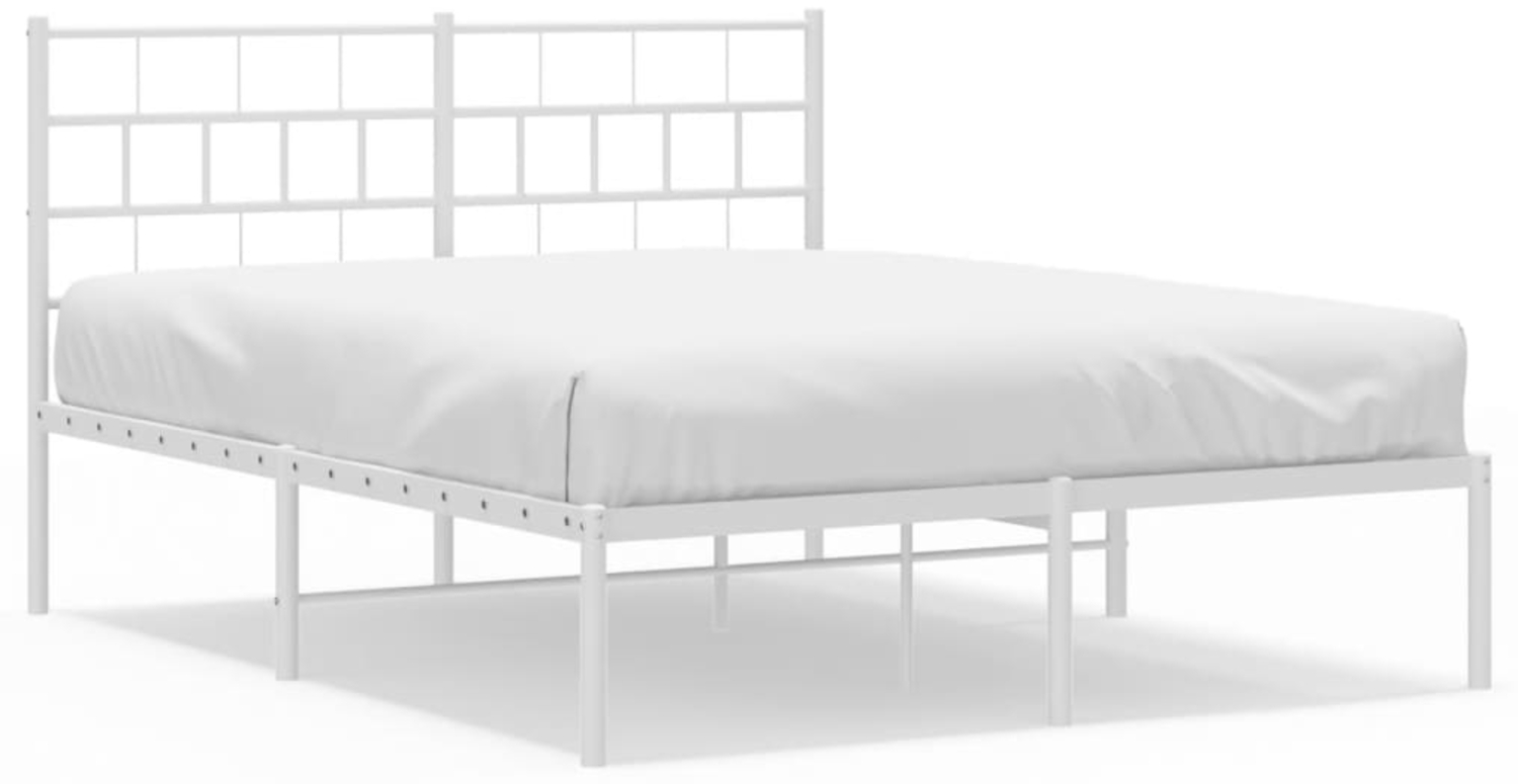 vidaXL Bettgestell mit Kopfteil, Metall, Weiß, 150x200 cm Bild 1
