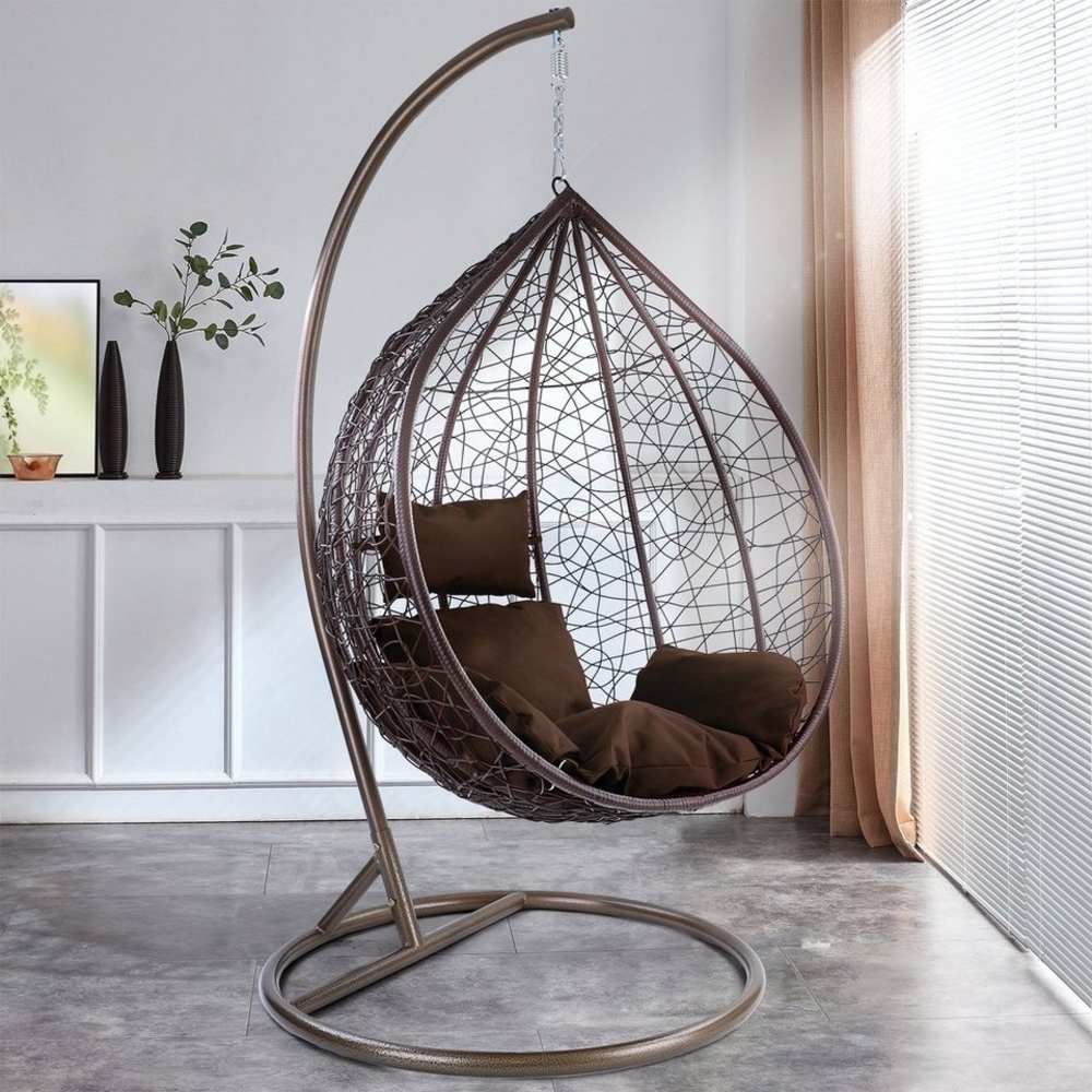 Luxus Hängesessel Miami XL Polyrattan Korb und Gestell braun Kissen dkl. braun Bild 1