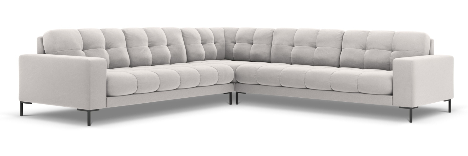 Micadoni Symmetrisches Ecksofa Mamaia 6-Sitzer Samtstoff Bluvel Silber schwarze Beine Bild 1