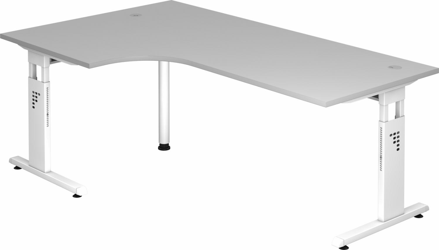 bümö höhenverstellbarer Eckschreibtisch O-Serie 200x120 cm in grau, Gestell in weiß - Schreibtisch L Form, großer Tisch für's Büro, Computertisch höhenverstellbar, OS-82-5-W Bild 1