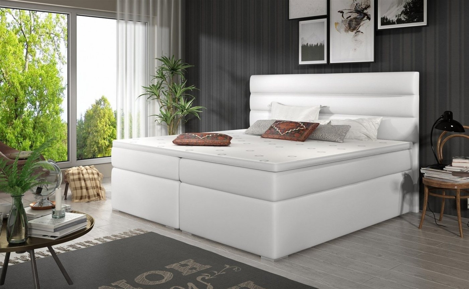 Boxspringbett FESTO 180x200 cm Kunstleder Soft Weiss Bild 1