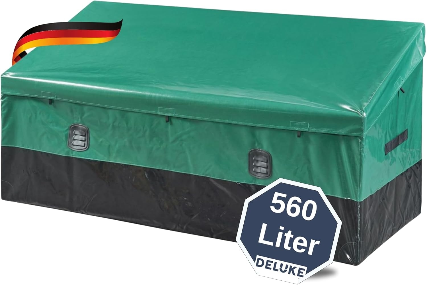 DELUKE® Aufbewahrungsbox Garten PETER aus Plane - mit Deckel Belüftet Gartenbox Auflagenbox Garten Kissenbox Gartentruhe viel Platz für Sitzauflagen Gartengeräte oder Kinderspielzeug 560L Grün Bild 1