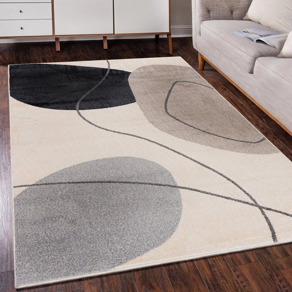 Mazovia Designteppich Modern Teppich Kurzflor Wohnzimmerteppich Japandi Scandi Creme Beige, 80 x 150 cm, Fußbodenheizung, Allergiker geeignet, Farbecht, Pflegeleicht Bild 1