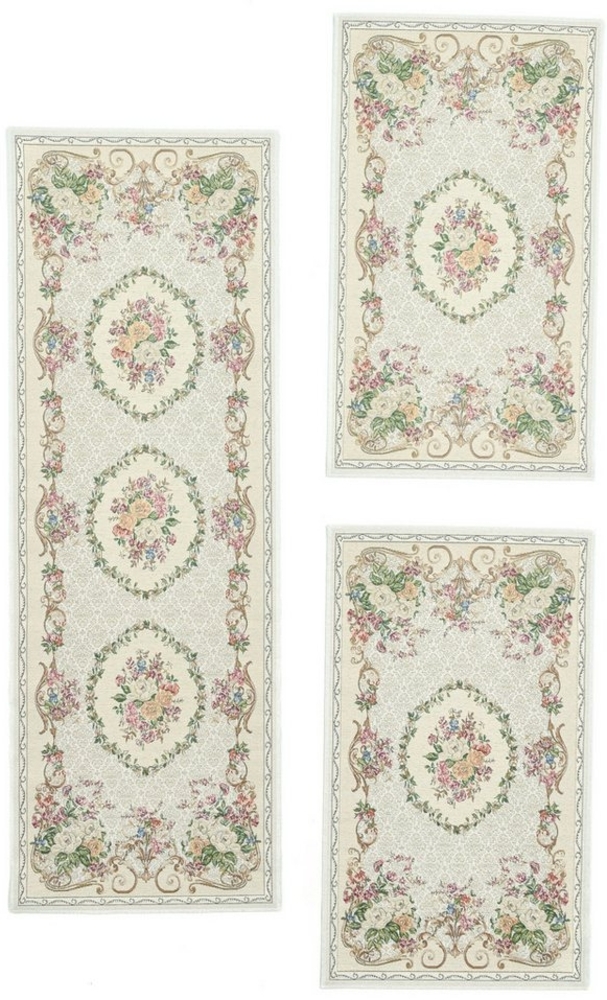 THEKO Bettumrandung Flomi Floral, Höhe 3 mm, (3-tlg), Bettvorleger, Läufer-Set für das Schlafzimmer, gewebt, Blumen Design Bild 1