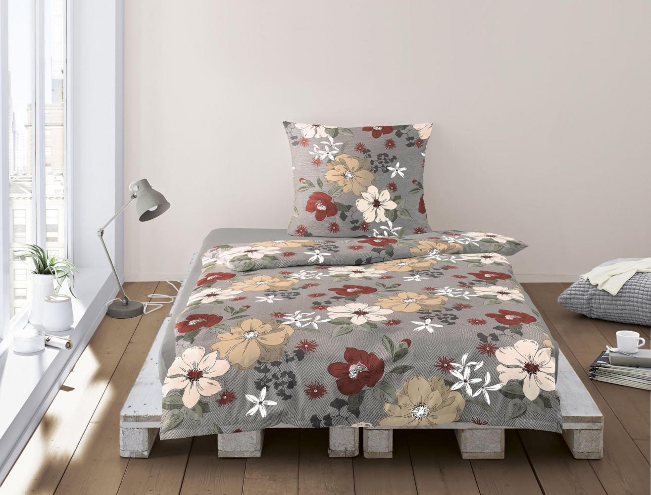 Irisette Feinbiber Bettwäsche Koala 155x220 Blumen rot puder grau 8408-60 Bild 1