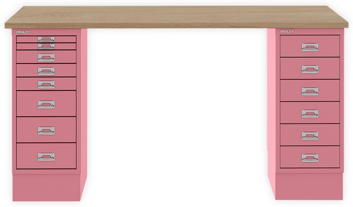 MultiDesk, 1 MultiDrawer mit 6 Schüben, 1 MultiDrawer mit 8 Schüben, Dekor natürliche Eiche, Farbe Pink, Maße: H 740 x B 1400 x T 600 mm Bild 1