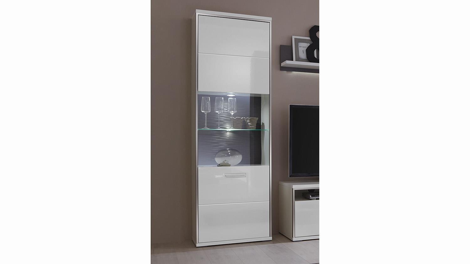 Vitrine TRENTO Weiß Hochglanz Absetzungen Grau B 64 cm Bild 1