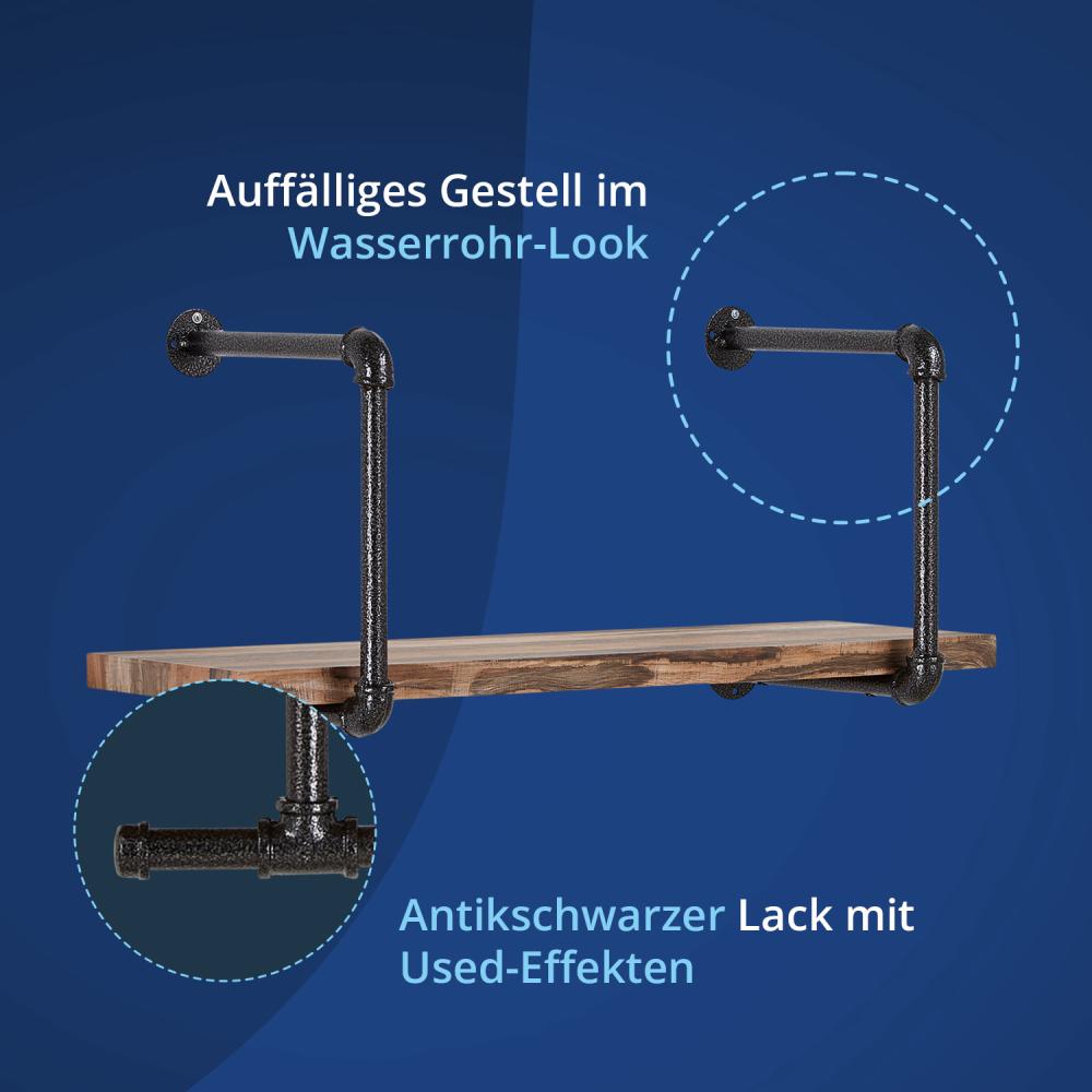 KHG Stand-Regal, Wand-Regal, Bücherregal, 1-4 Ablagen/Böden in verwitterter Eichenoptik mit viel Platz, max. Belastbarkeit bis 30 kg, Industrie-Vintage-Retro-Design, aus Metall/Holzwerkstoff Bild 1