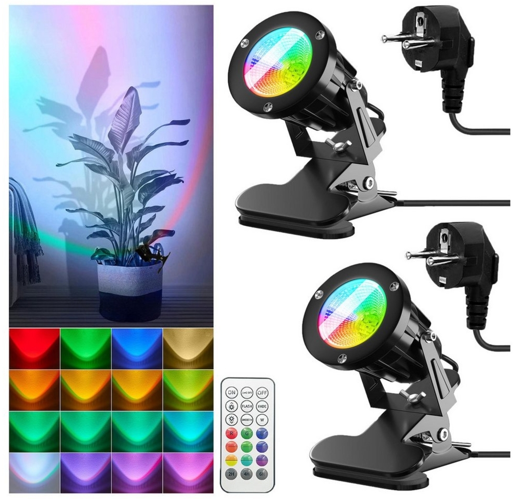 Jibenhome LED Wandstrahler 12W RGB LED-Spot mit Clip und Fernbedienung, 3 Modi Pflanzenbeleuchtung, 7 Helligkeitsstufen, LED fest integriert, mit Stecker, 15 Farben & 3000K Warmweiß Bild 1