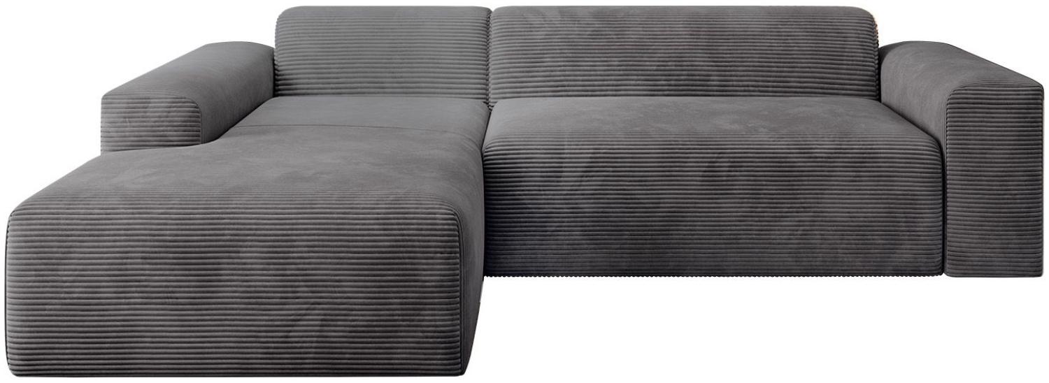 Juskys Sofa Vals Links mit POSO Stoff - L-Form Couch für Wohnzimmer - Ecksofa modern, bequem, klein - Eckcouch Sitzer - Cordsofa Dunkelgrau Bild 1