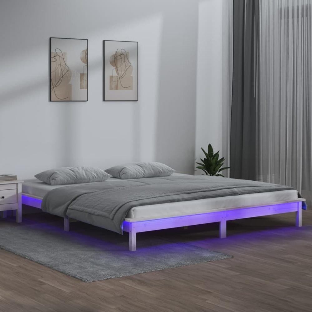 vidaXL Massivholzbett mit LEDs Weiß 200x200 cm [820627] Bild 1