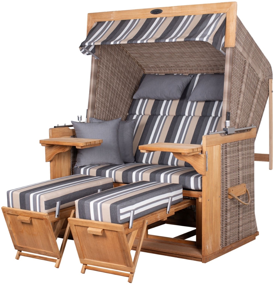 Strandkorb deVries PURE® Friesland Sylt XL - PE white kubu - Dessin 158 - inkl. Schutzhülle Bild 1