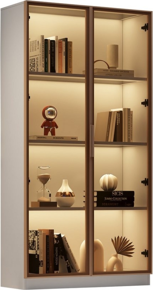 HAUSS SPLOE Vitrine 80x40x160cm mit LED-Beleuchtung, beweglichen Einlegeböden, Weiß modernes Design Bild 1