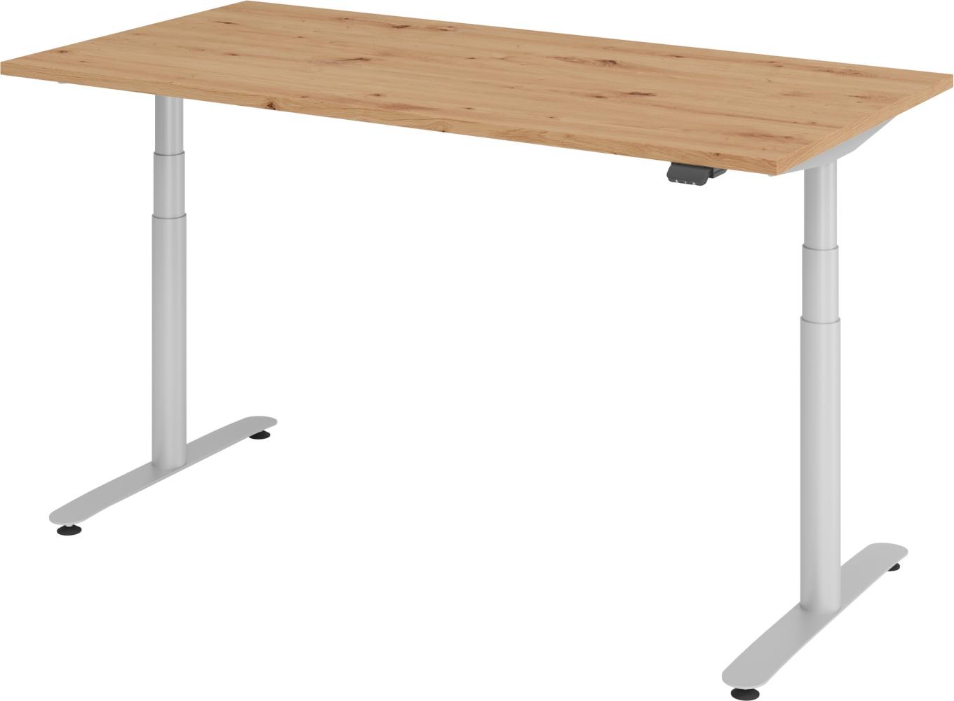 bümö® smarter Schreibtisch Serie-XDLR elektrisch höhenverstellbar mit App-Steuerung 160 x 80 cm in Asteiche / Silber Bild 1