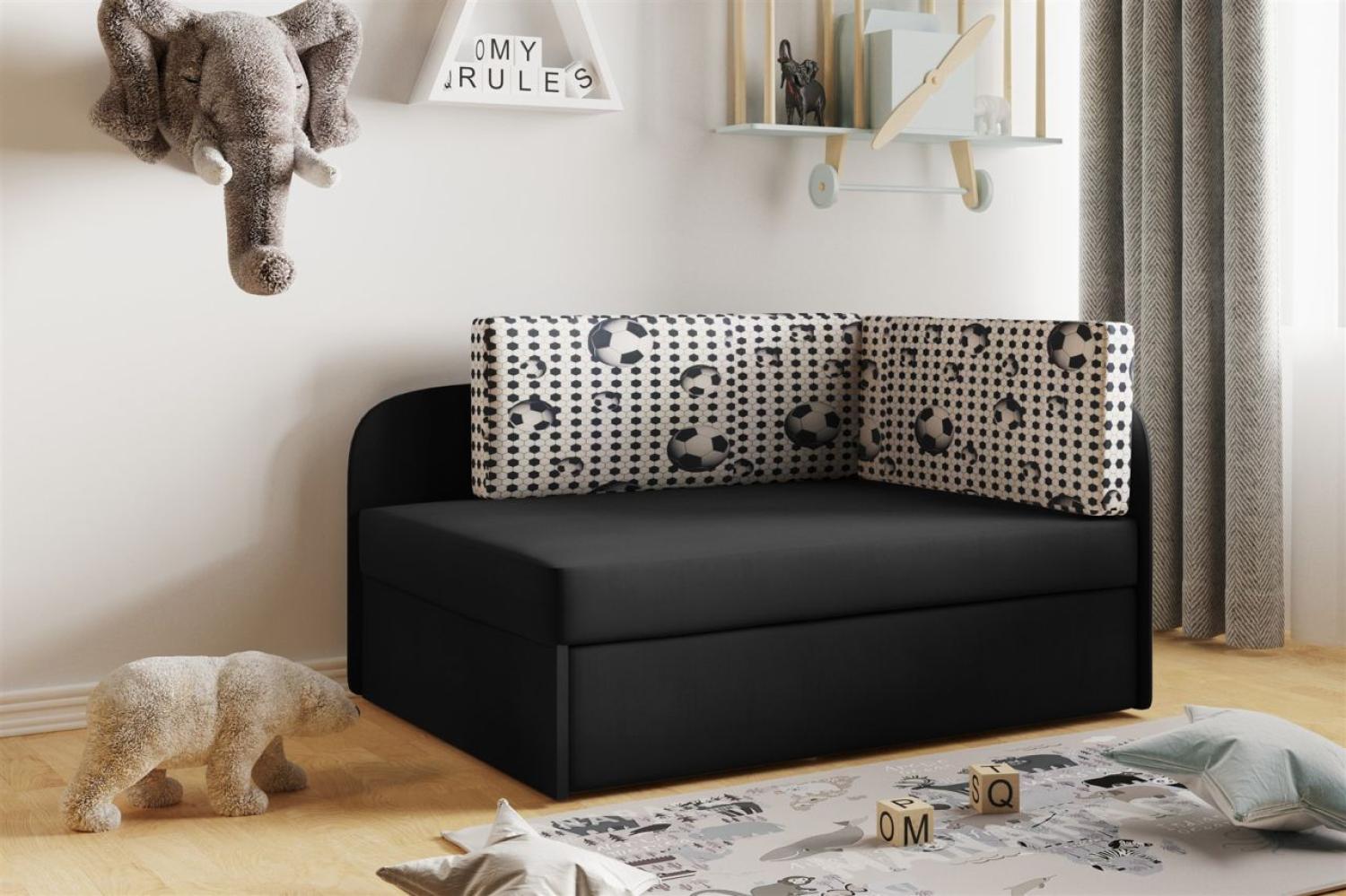 Sofa Kindersofa Schlafsofa inkl. Bettkasten MAILO Seite Links Stoff Schwarz-Ball Bild 1