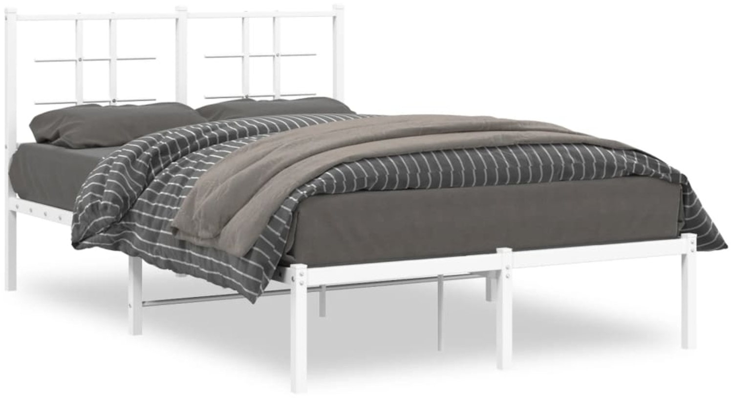 vidaXL Bettgestell mit Kopfteil, Metall weiß, 120x200 cm Bild 1