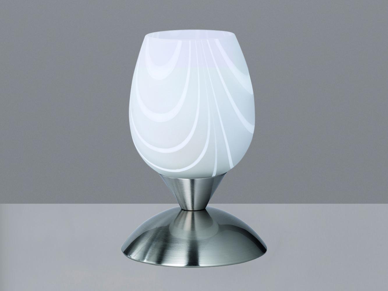 Tischleuchte CUP II, Ø12cm Glas Weiß marmoriert, Sockel Silber Touchfunktion Bild 1