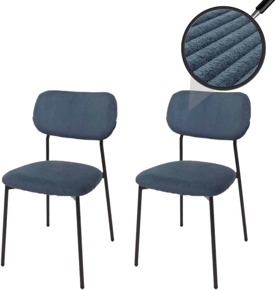 2er-Set Esszimmerstuhl HWC-O26, Küchenstuhl Polsterstuhl Stuhl, Cord (330g/m²) Stoff/Textil Metall ~ blau Bild 1