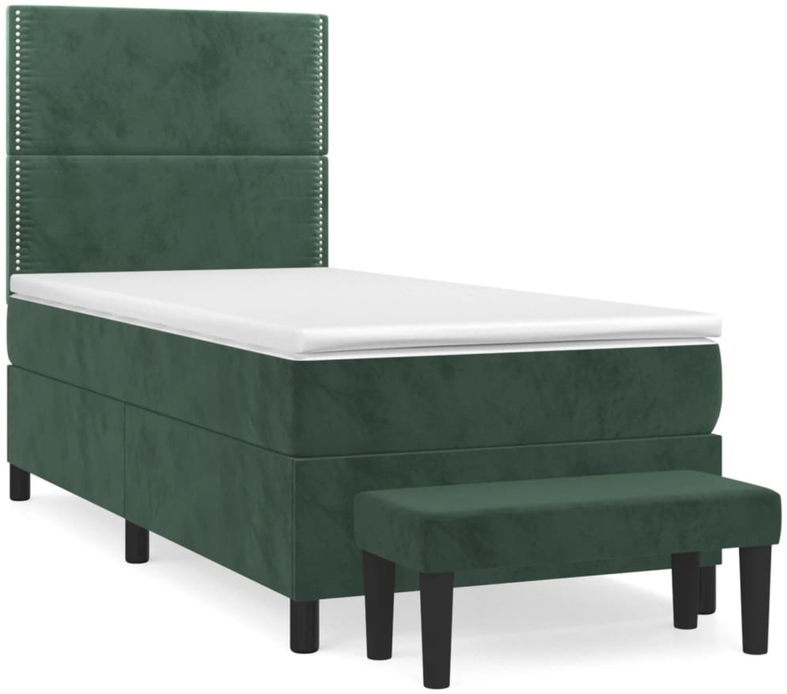 vidaXL Boxspringbett mit Matratze Dunkelgrün 100x200 cm Samt 3137770 Bild 1