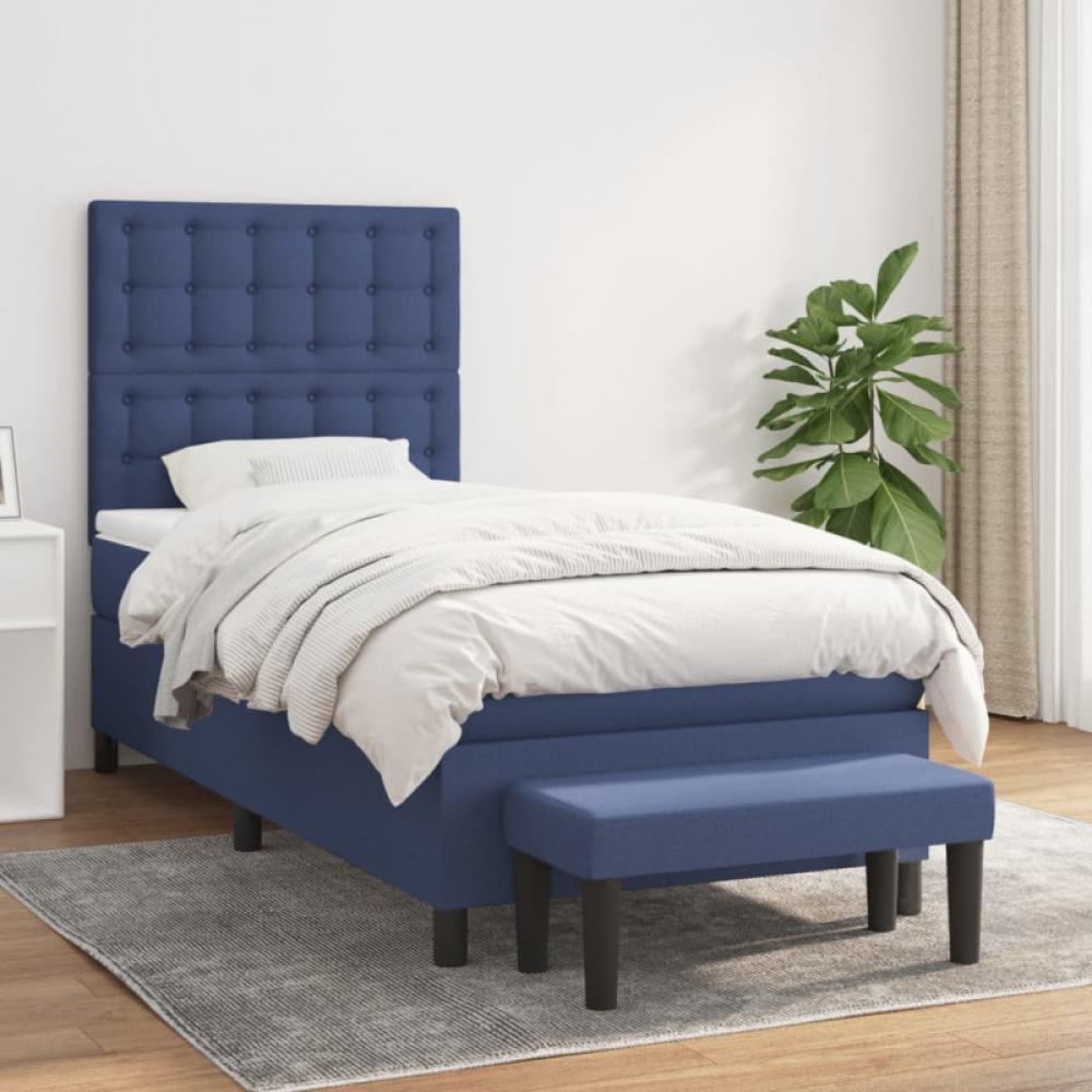 vidaXL Boxspringbett mit Matratze Blau 100x200 cm Stoff 3136899 Bild 1