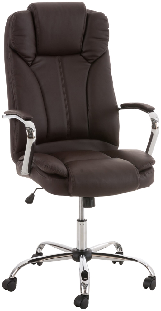 DELUKE® Bürostuhl JUBEL - 115 x 62 x 70, Braun Kunstleder Metall in Chromoptik Gestell ergonomische Bürostühle Homeoffice Stuhl mit Rollen Bild 1