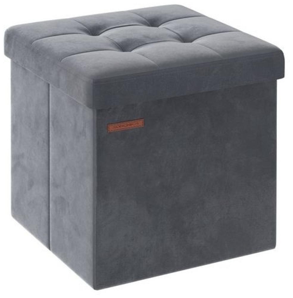 Songmics Sitzbank mit Stauraum aus Samt, klappbare Sitztruhe, Aufbewahrungsbox mit Deckel, Fußbank, 38 x 38 x 38 cm, bis 300 kg belastbar, für Flur, Wohnzimmer, Schlafzimmer, schiefergrau LSFDE227G01 Bild 1