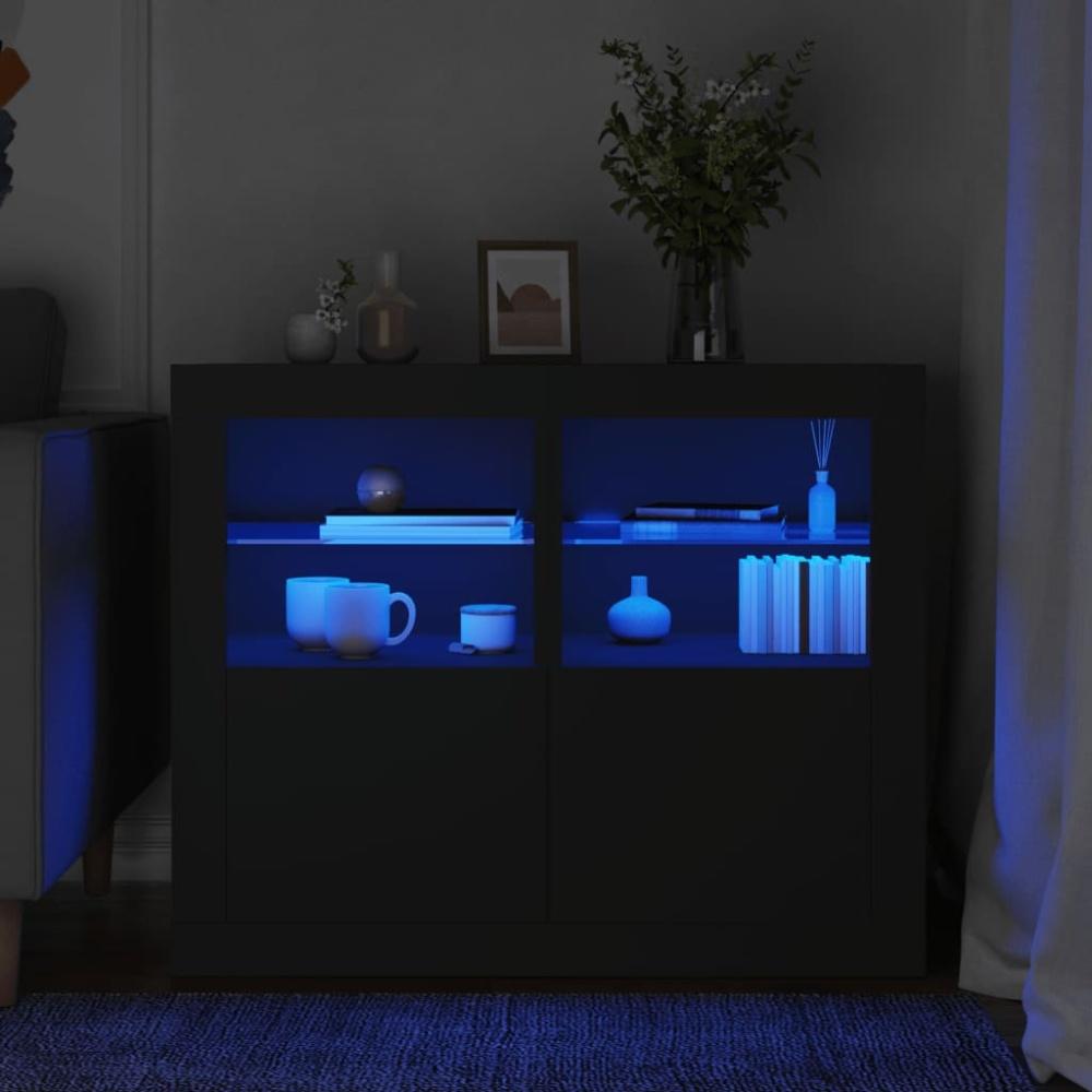 vidaXL Beistellschränke mit LED-Leuchten 2 Stk. Schwarz Holzwerkstoff 836633 Bild 1