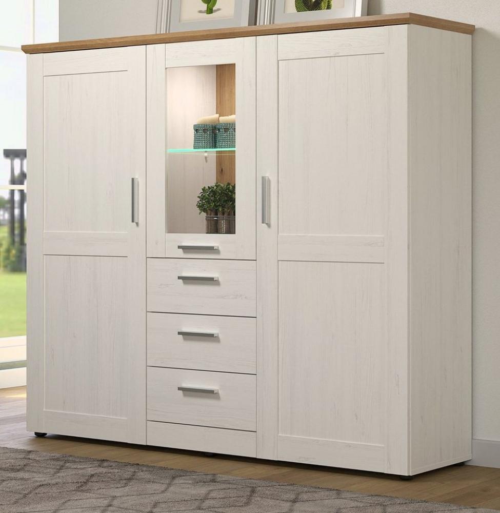 Furn. Design Highboard Cloud (Vitrinenschrank in Pinie weiß Landhaus und Artisan Eiche, 160 x 140 cm), mit 10 Fächern Bild 1