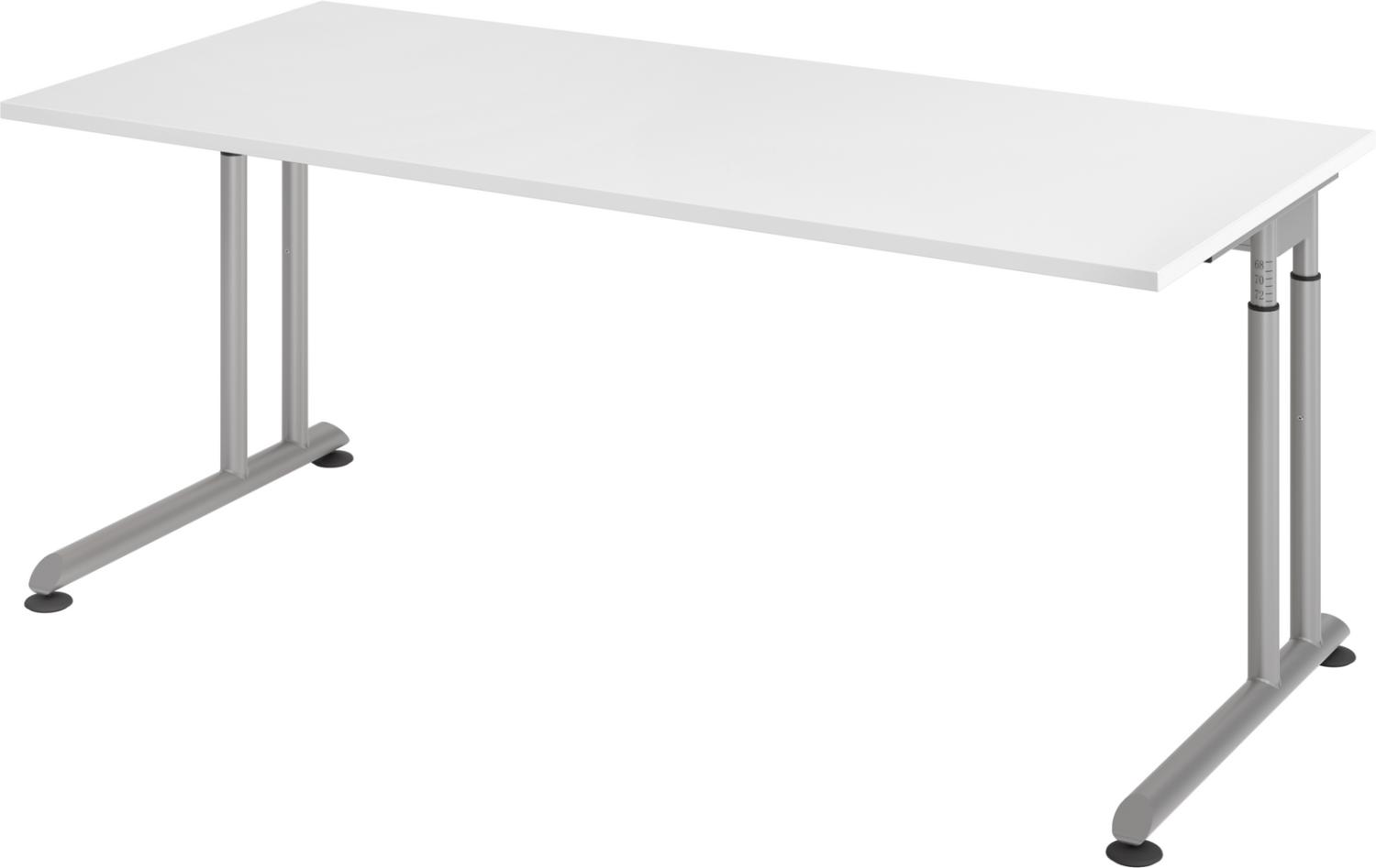 bümö höhenverstellbarer Schreibtisch Z-Serie 180x80 cm in weiß, Gestell in Silber - großer PC Tisch für's Büro manuell höhenverstellbar, Computertisch verstellbar, ZS-19-W-S Bild 1