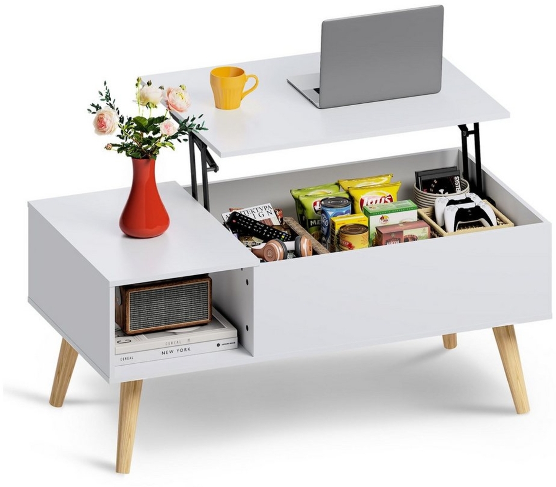 WLIVE Couchtisch Höhenverstellbarer Couchtisch mit Stauraum, (Wohnzimmertisch mit Ausziehbar Platte & offene Fächer, Lift-Top-Design, Holzoptik & Metallrahmen), multifunktionaler Tisch, Rechteckiger Arbeitstisch für Wohnzimmer Bild 1
