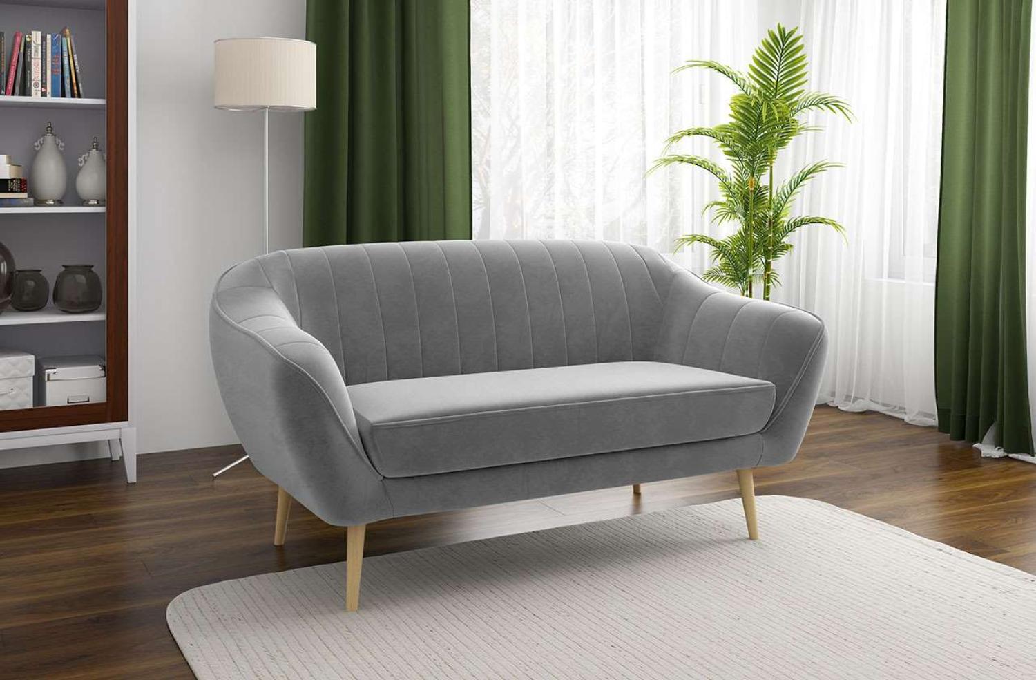 Klassische Sofas, hohe Holzbeine, Skandinavischer Stil - ELI - 3 Sitzer - Hellgrau Velours Bild 1