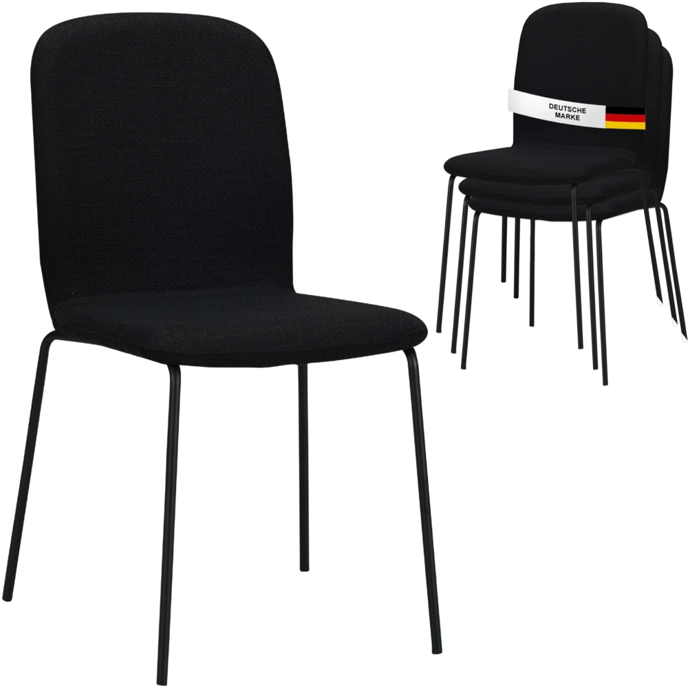 Albatros Esszimmerstühle 4er Set ENNA, schwarz - stapelbar, bequemer Polsterstuhl - Eleganter Küchenstuhl, Stuhl Esszimmer oder Esstisch Stuhl, Konferenzstuhl , Stückzahl:4, Farbe:Schwarz Bild 1
