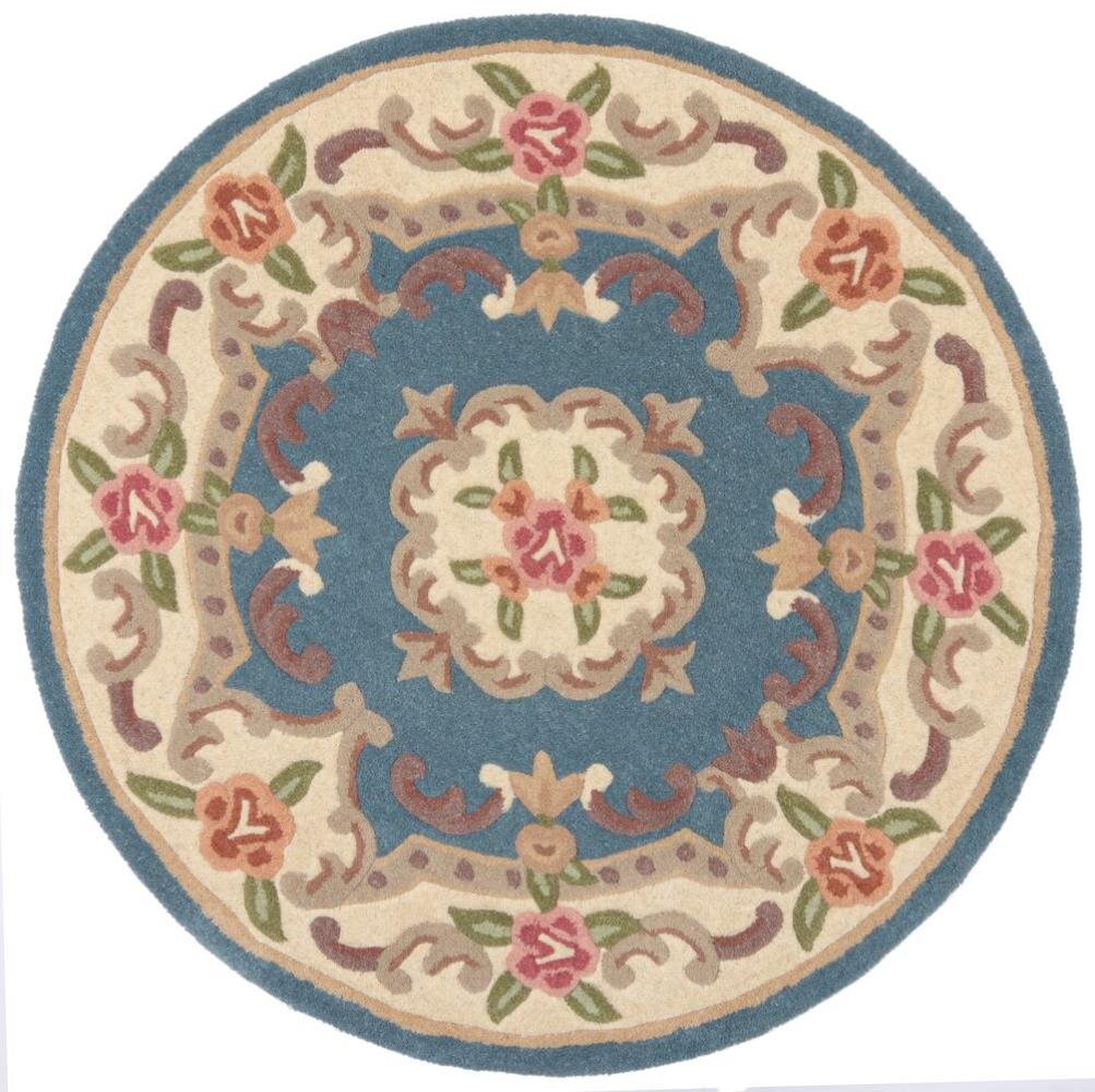 Kadima Design Traditioneller Wollteppich "Beauly" mit Handgeschnitzten Details. Farbe: Blau-Beige, 120x120 cm Bild 1