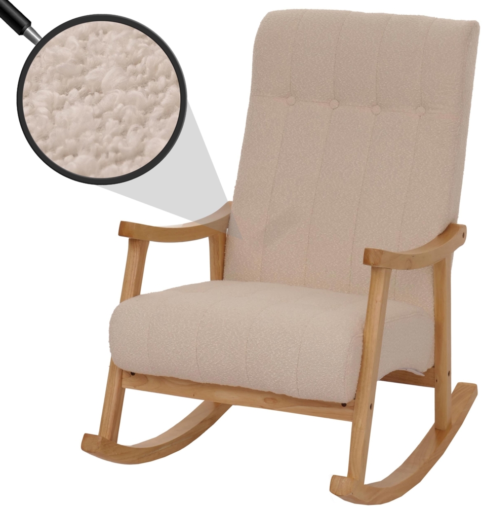 Schaukelstuhl HWC-K10, Relaxsessel, Holz FSC® Stoff/Textil Bouclé (450g/m²) ~ beige, Gestell natur Bild 1