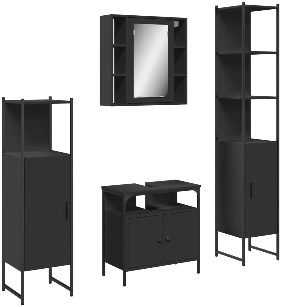 vidaXL 4-tlg. Badmöbel-Set Schwarz Holzwerkstoff 3214765 Bild 1