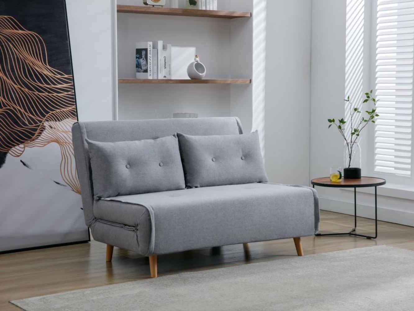 Vente-unique - Sofa 2-Sitzer mit Schlaffunktion - Stoff - Hellgrau - URIBIA Bild 1