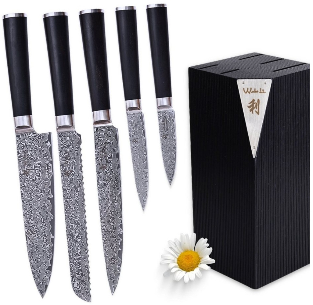 Wakoli Magnet-Messerblock Culinary Noir 6-teiliges Set I 5 Damast Küchenmesser und Einsteckblock Bild 1