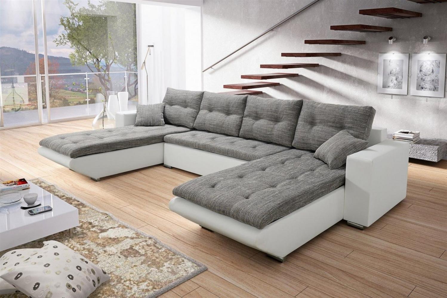 Wohnlandschaft Sofa NINO XL mit Schlaffunktion Weiss-Grau Bild 1