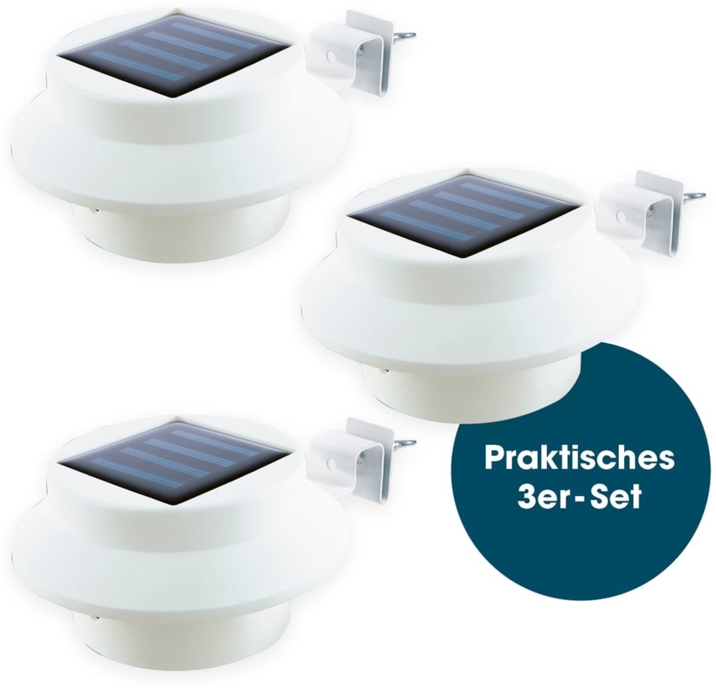 EASYmaxx Solar-Leuchte für Dachrinne 3er-Set | mit Tageslichtsensor, kabellos [weiß] Bild 1